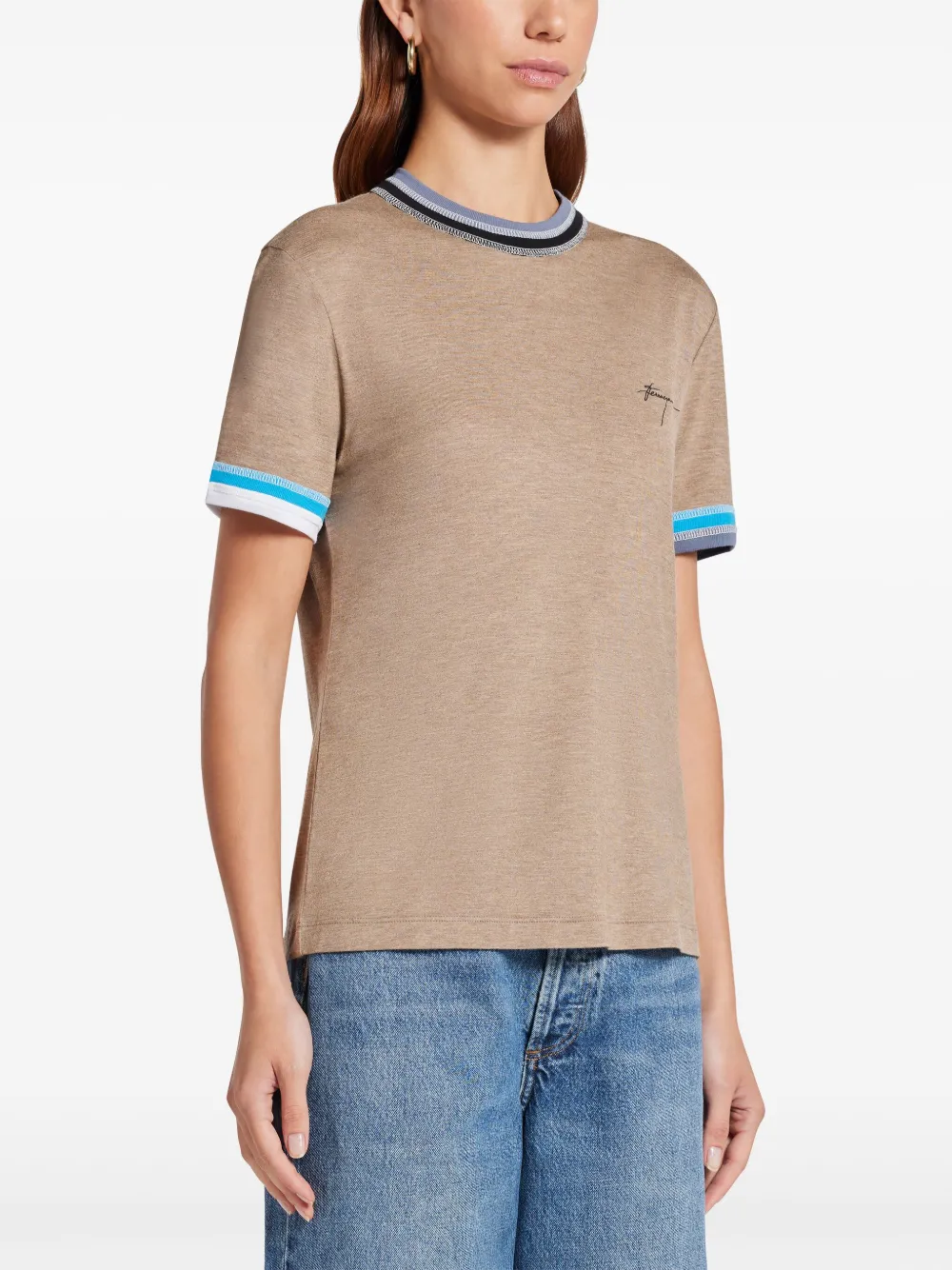 Ferragamo T-shirt met contrasterende afwerking Beige