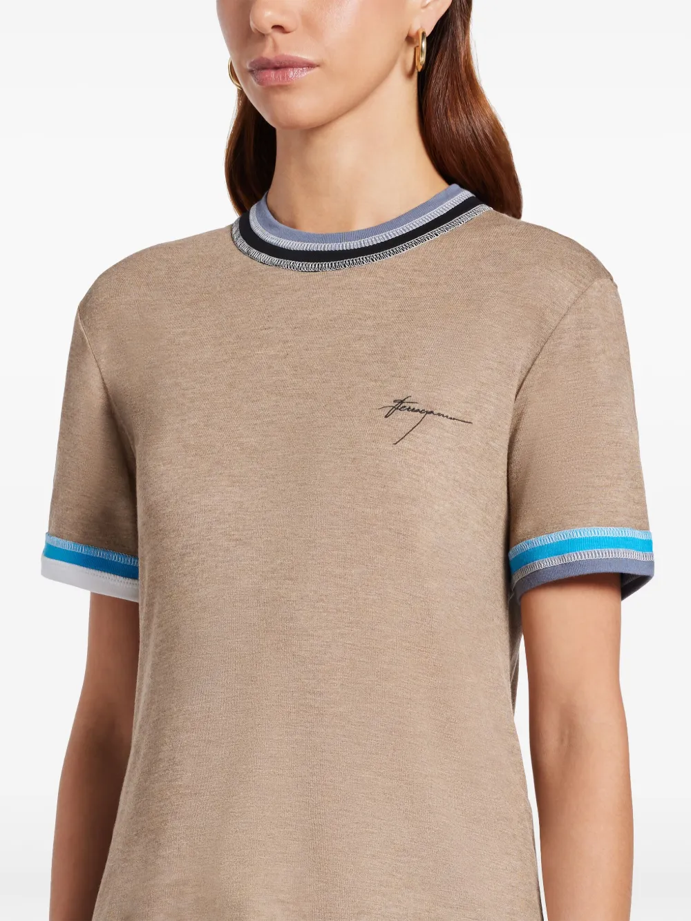Ferragamo T-shirt met contrasterende afwerking Beige