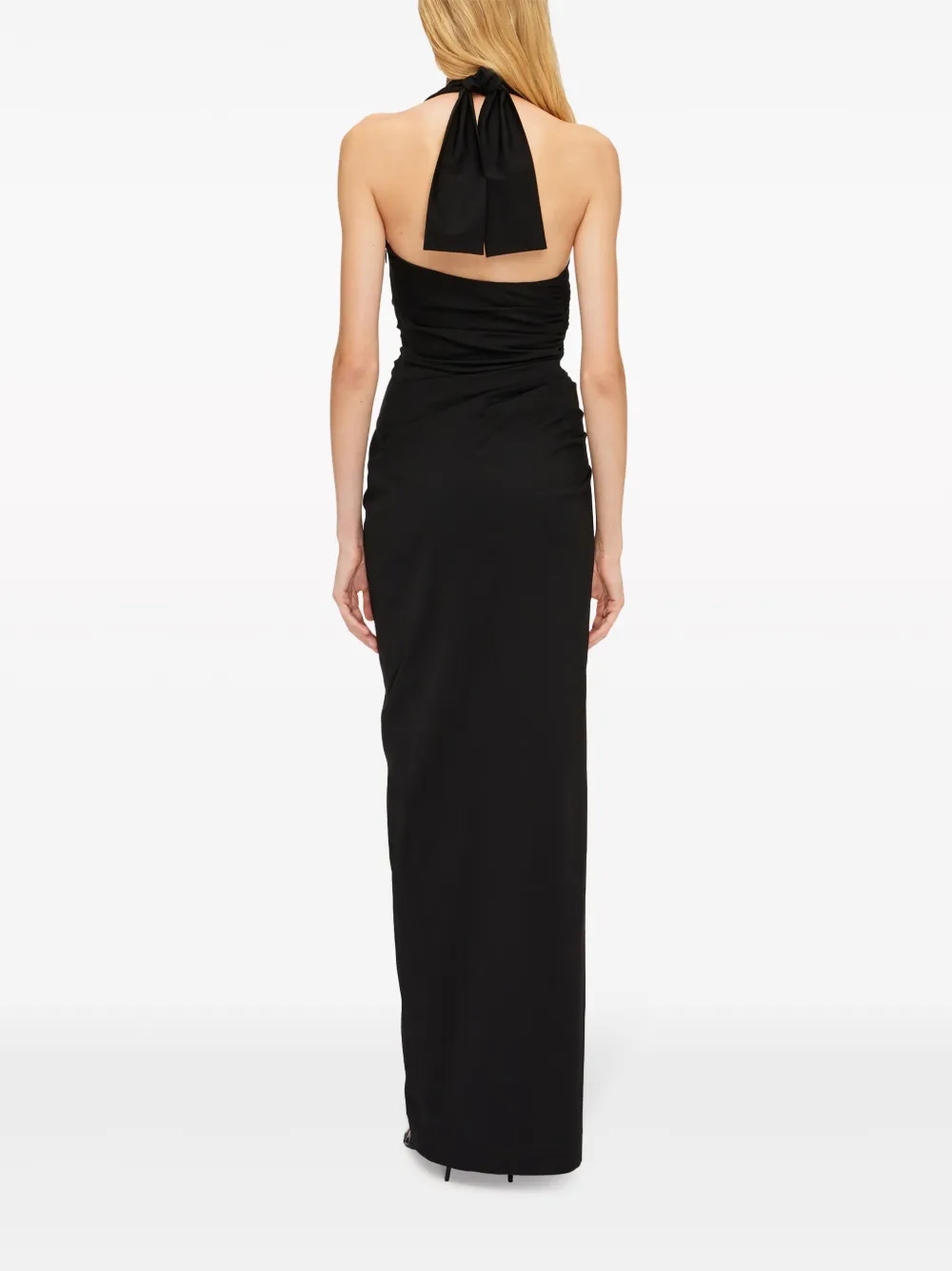 Shop Ferragamo Halterneck Dress With Gathered Front In Black