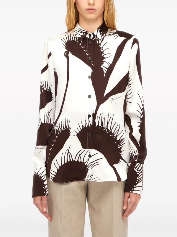 Ferragamo Venus-print Silk Shirt | Brown | FARFETCH
