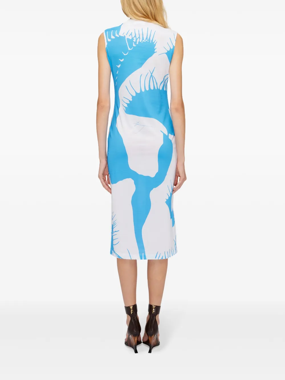 Shop Ferragamo Cactus-print Sleeveless Midi Dress In Blue