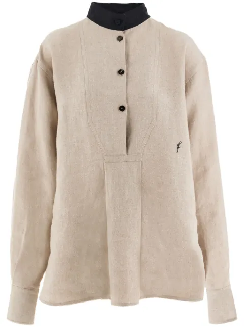 Ferragamo logo-embroidered linen shirt
