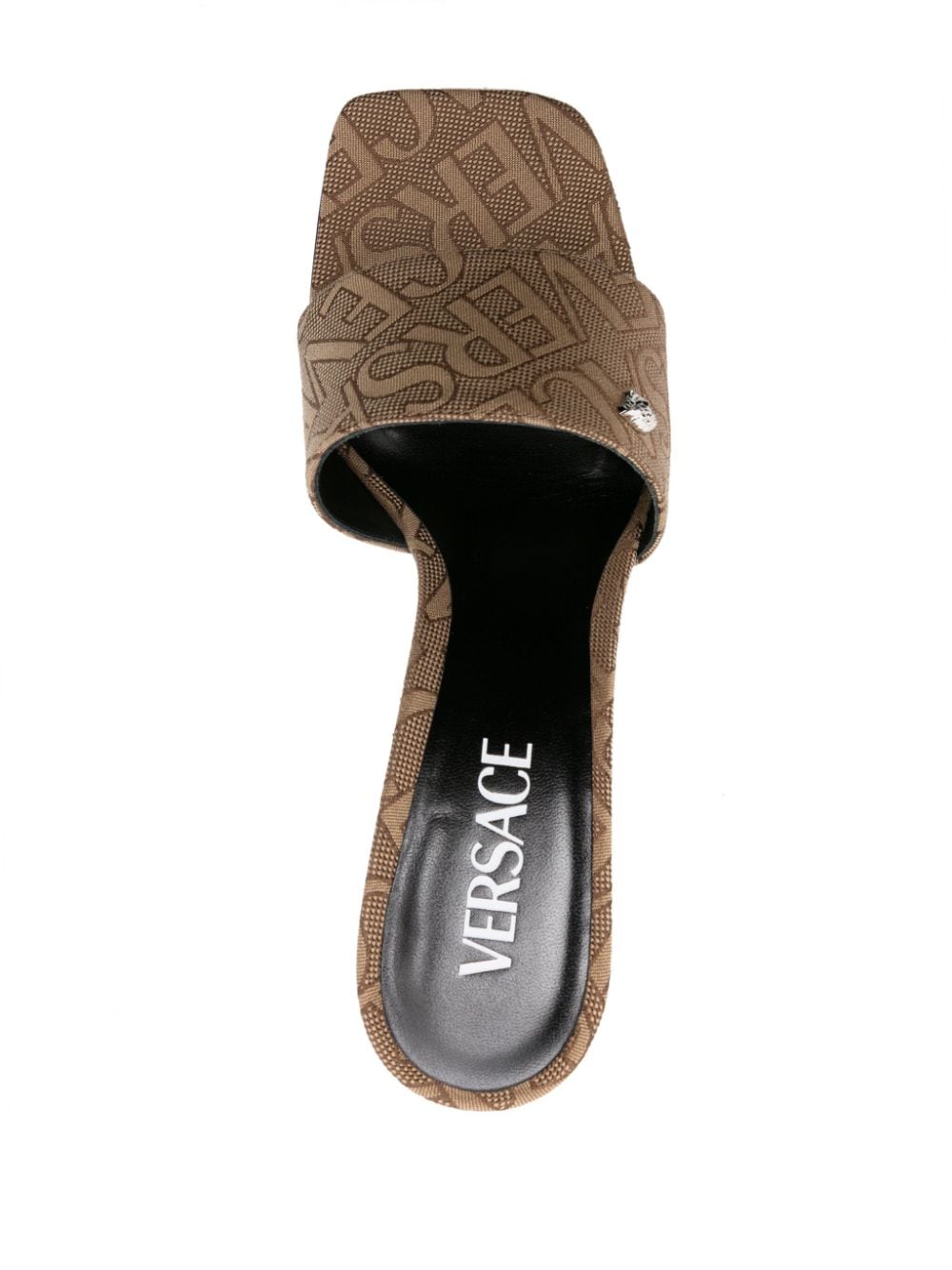 Pre-owned Versace Allover 80mm Logo-jacquard Mules In Brown