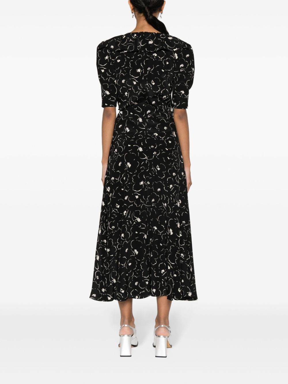 Shop Alessandra Rich Floral-print Silk Midi Dress In Black