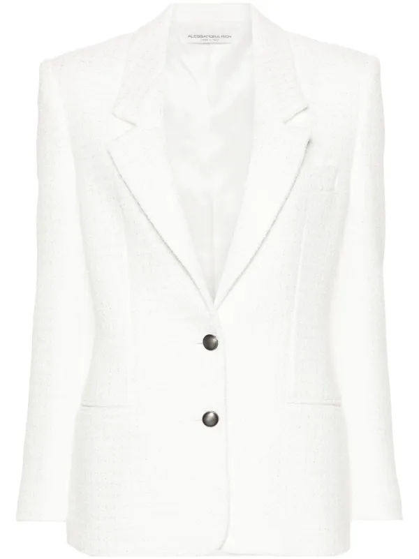 Alessandra Rich Single-breasted Bouclé Blazer in White