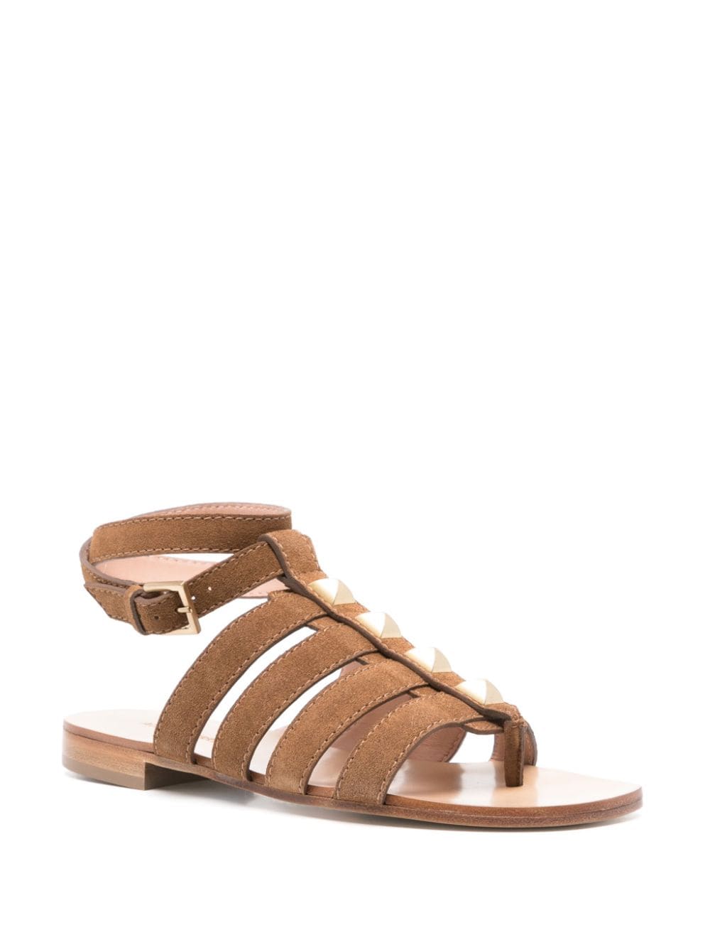 Shop Alberta Ferretti Stud-detail Suede Sandals In Brown