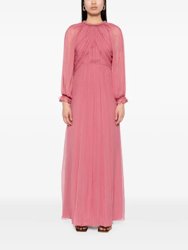 Alberta Ferretti Pleated Silk Maxi Dress | Pink | FARFETCH