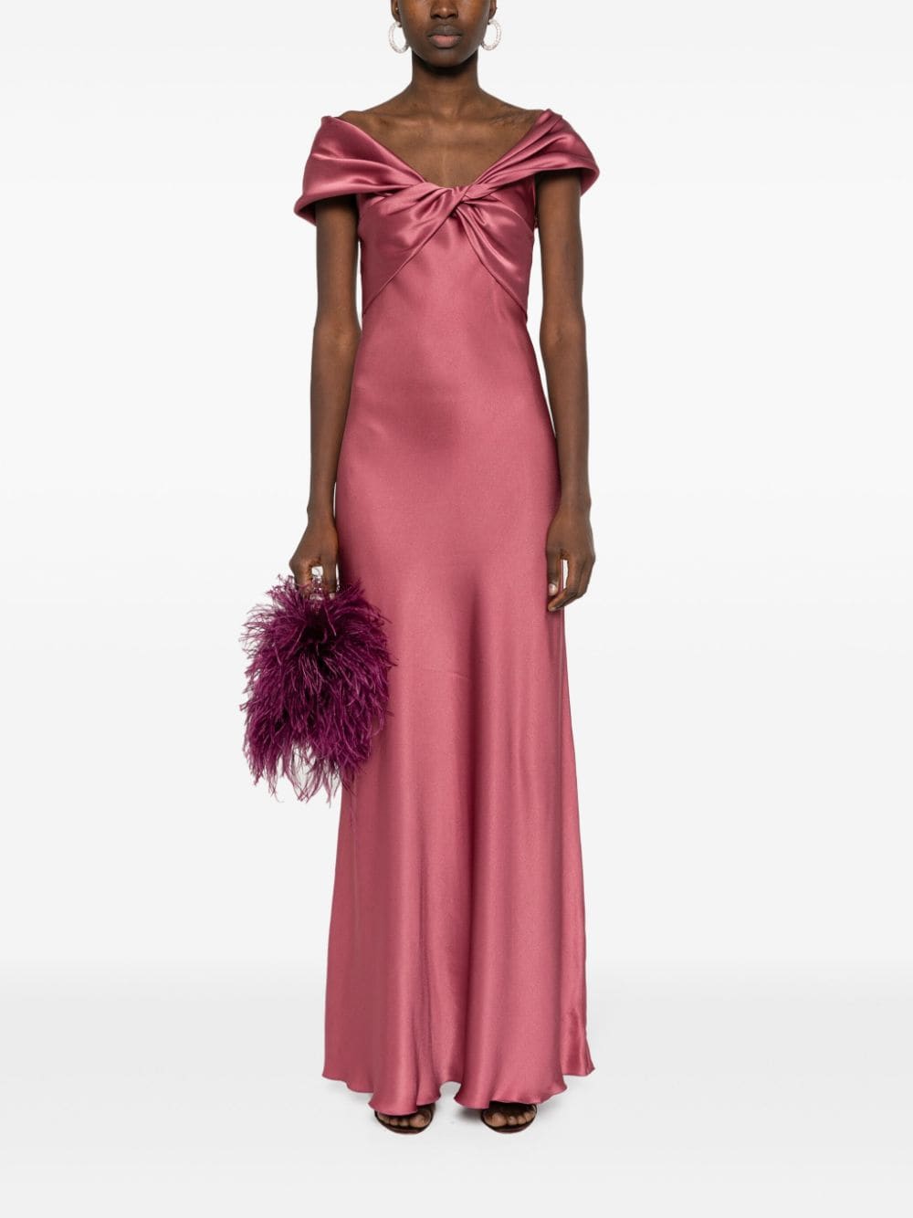 Shop Alberta Ferretti Twist-detail Satin Maxi Dress In Pink