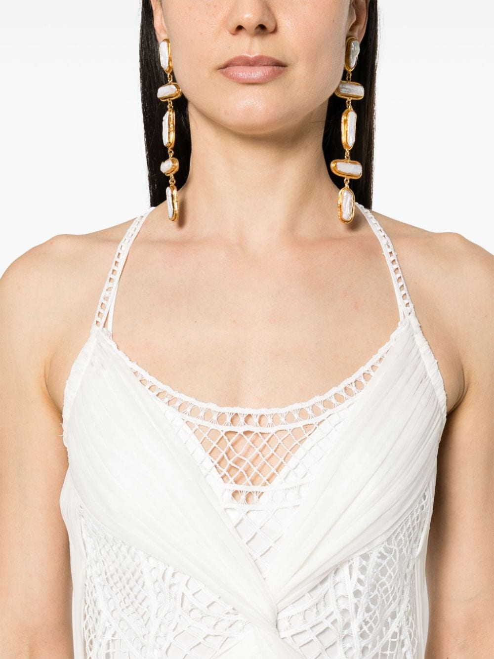Shop Alberta Ferretti Net-lace Maxi Dress In White