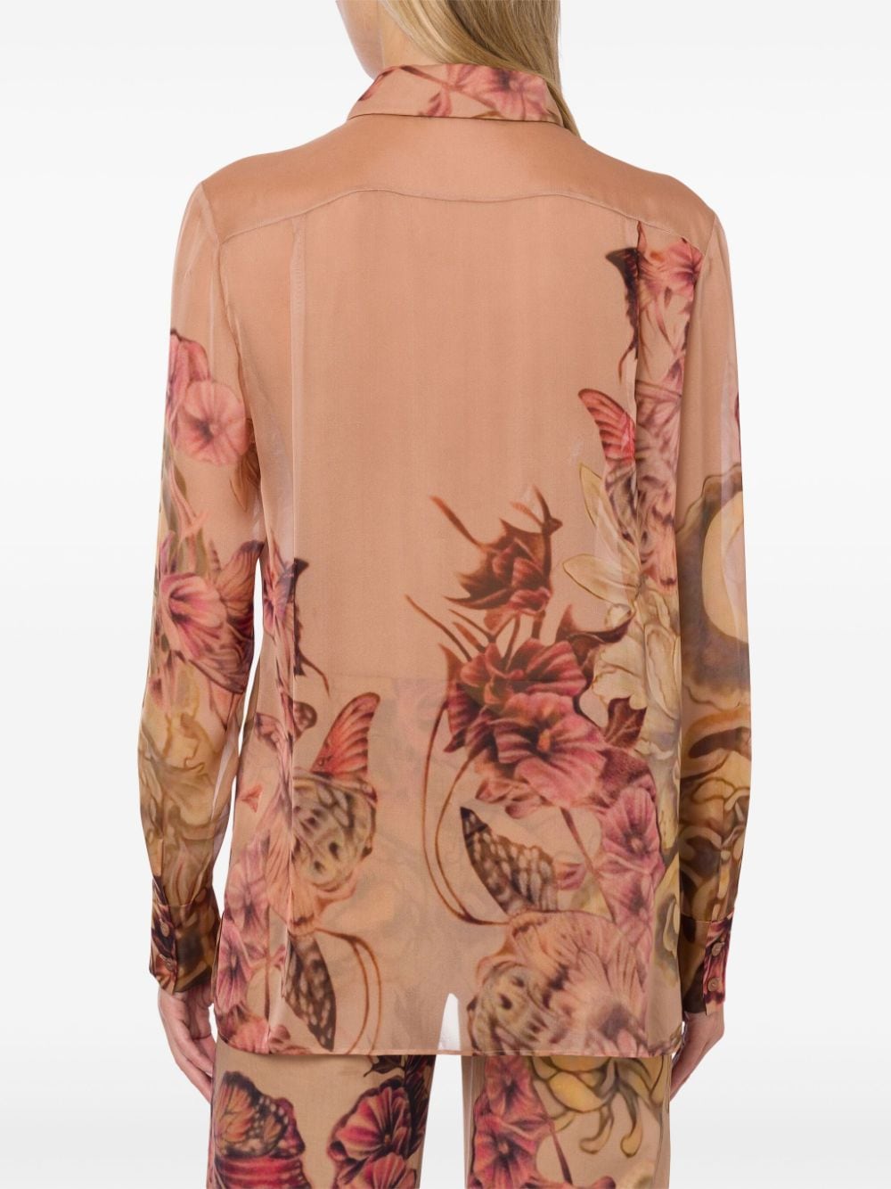 Shop Alberta Ferretti Tattoo-print Silk Shirt In 粉色