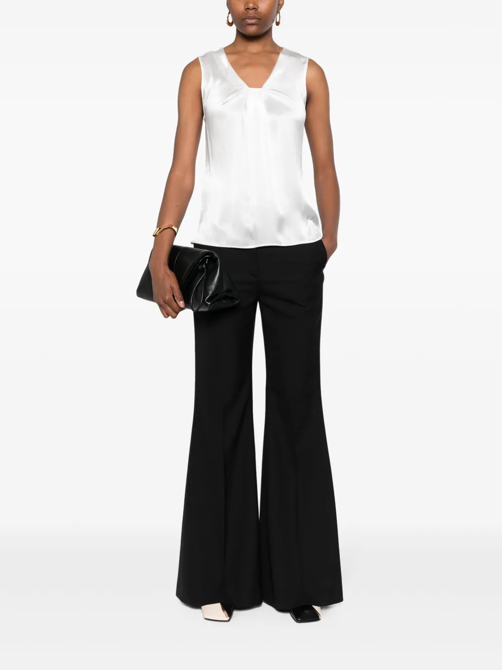 Shop Alberta Ferretti Pleat-detail Satin Top In White