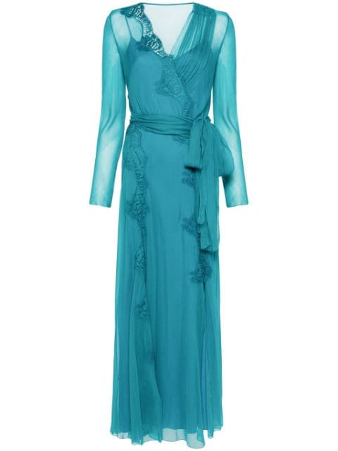 lace-panel chiffon maxi dress