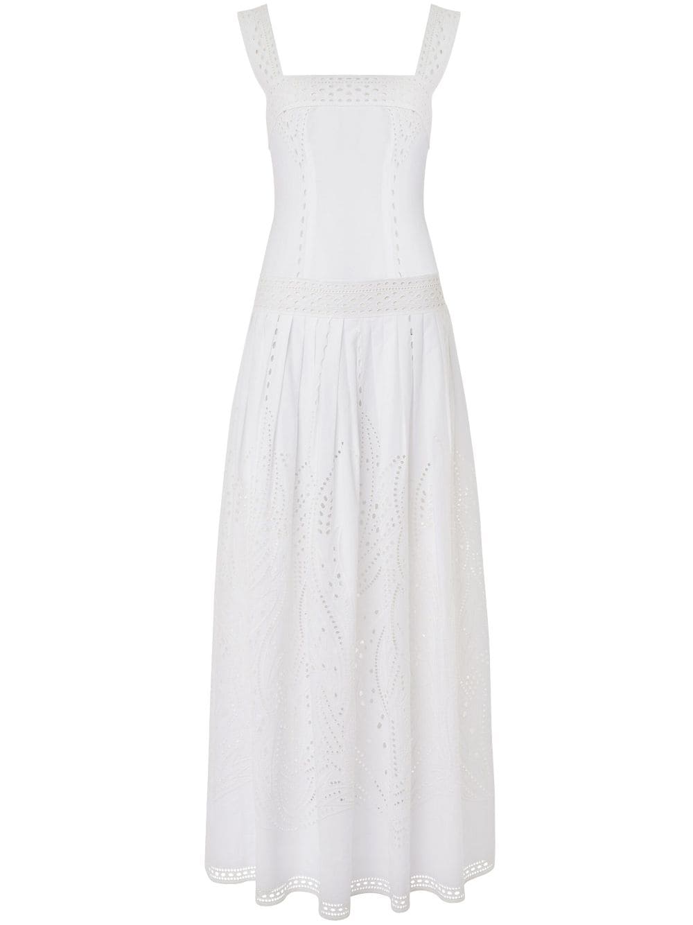 Alberta Ferretti Lace Detail Cotton Blend Maxi Dress In 白色