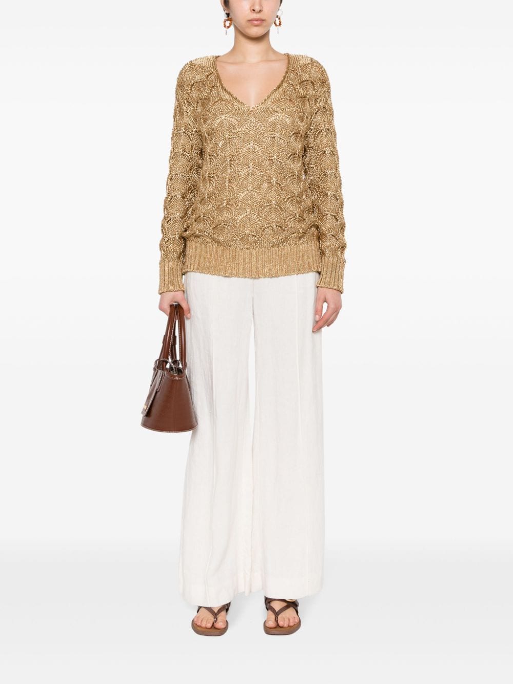 Shop Alberta Ferretti Metallic-effect Knitted Jumper In Gold