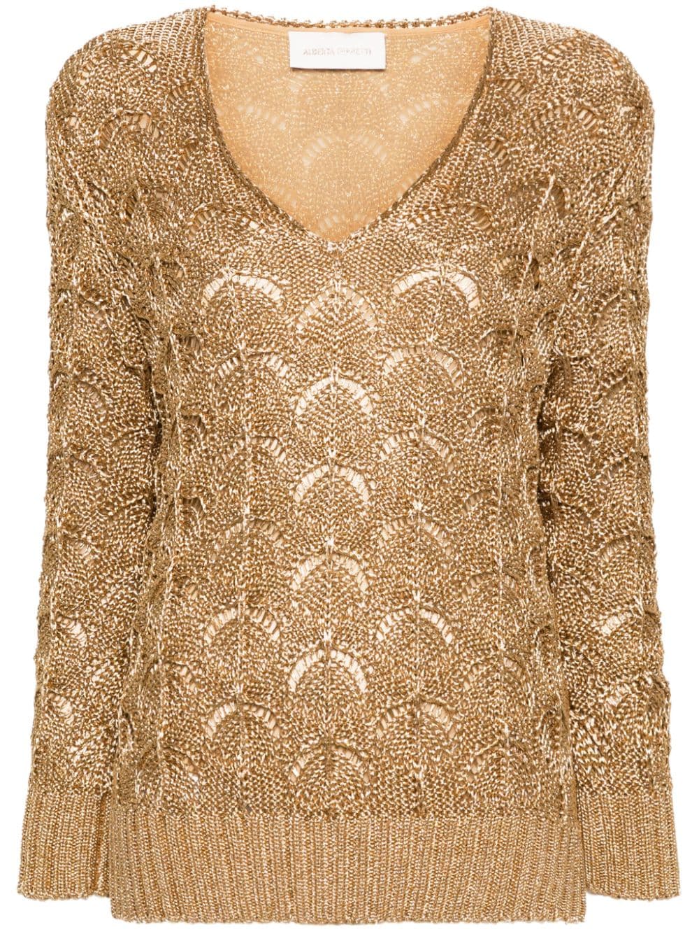 Alberta Ferretti Metallic-effect Knitted Jumper In Gold