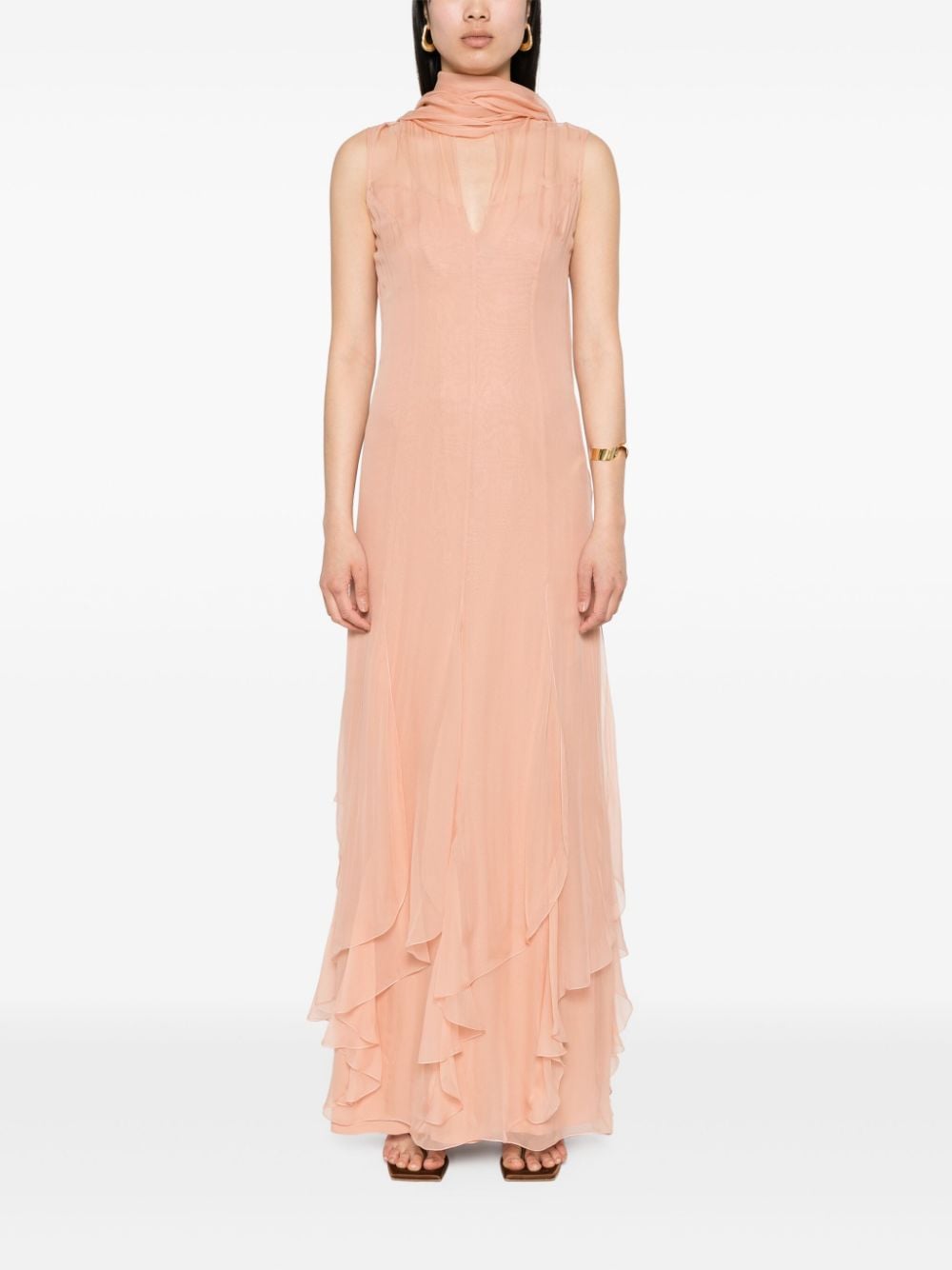 Shop Alberta Ferretti Ruffled-detail Silk Maxi Dress In Pink