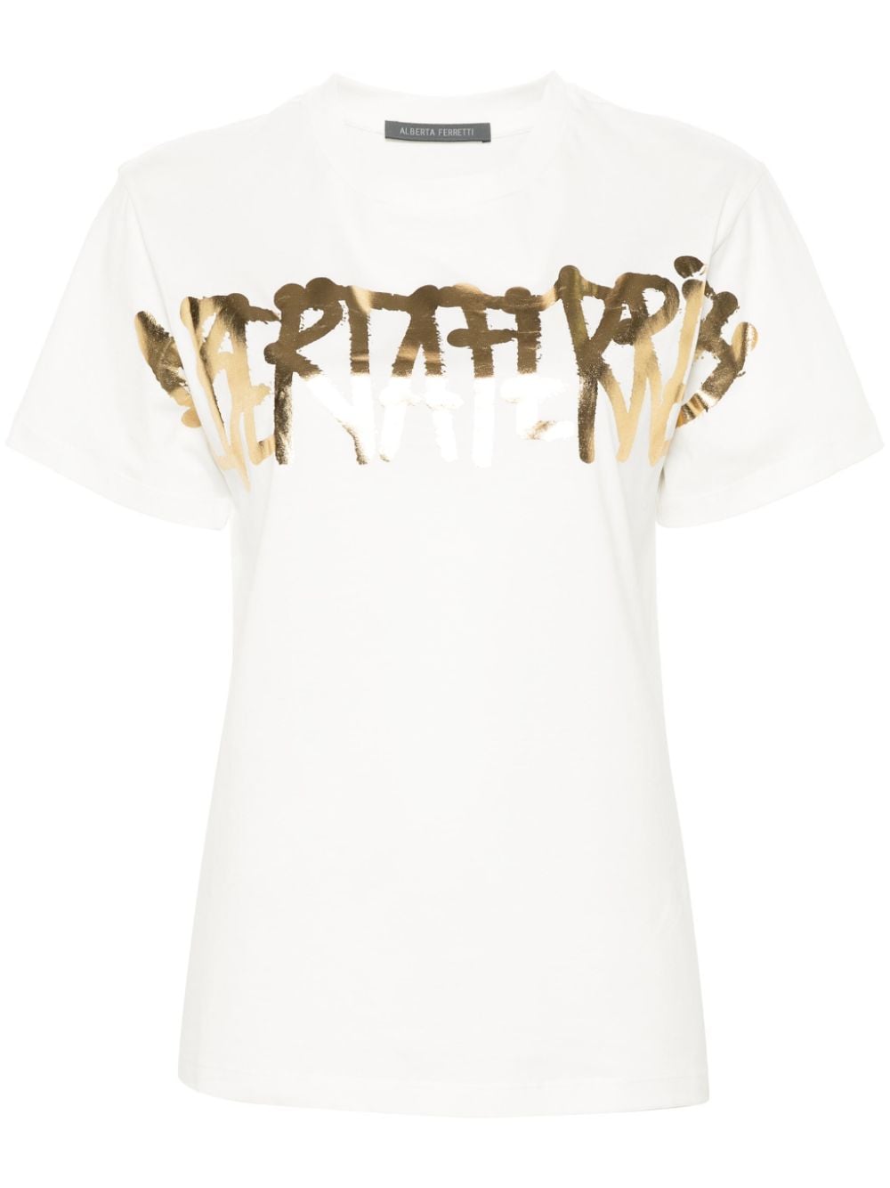 Alberta Ferretti Metallic Logo-print T-shirt In White