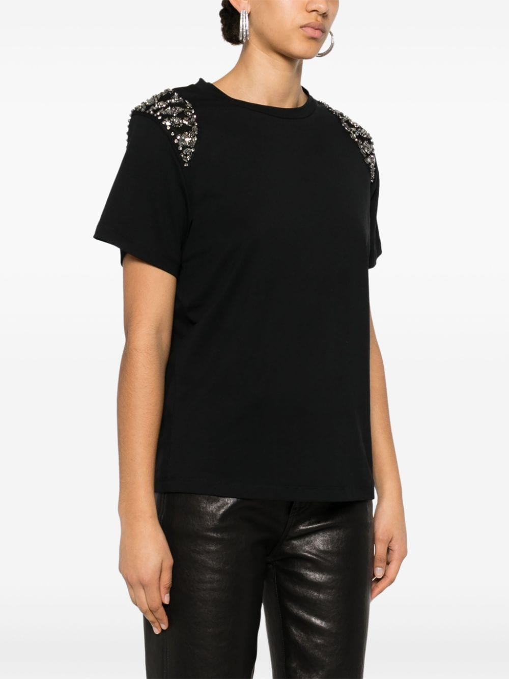 Shop Alberta Ferretti Gem-embellished T-shirt In Black