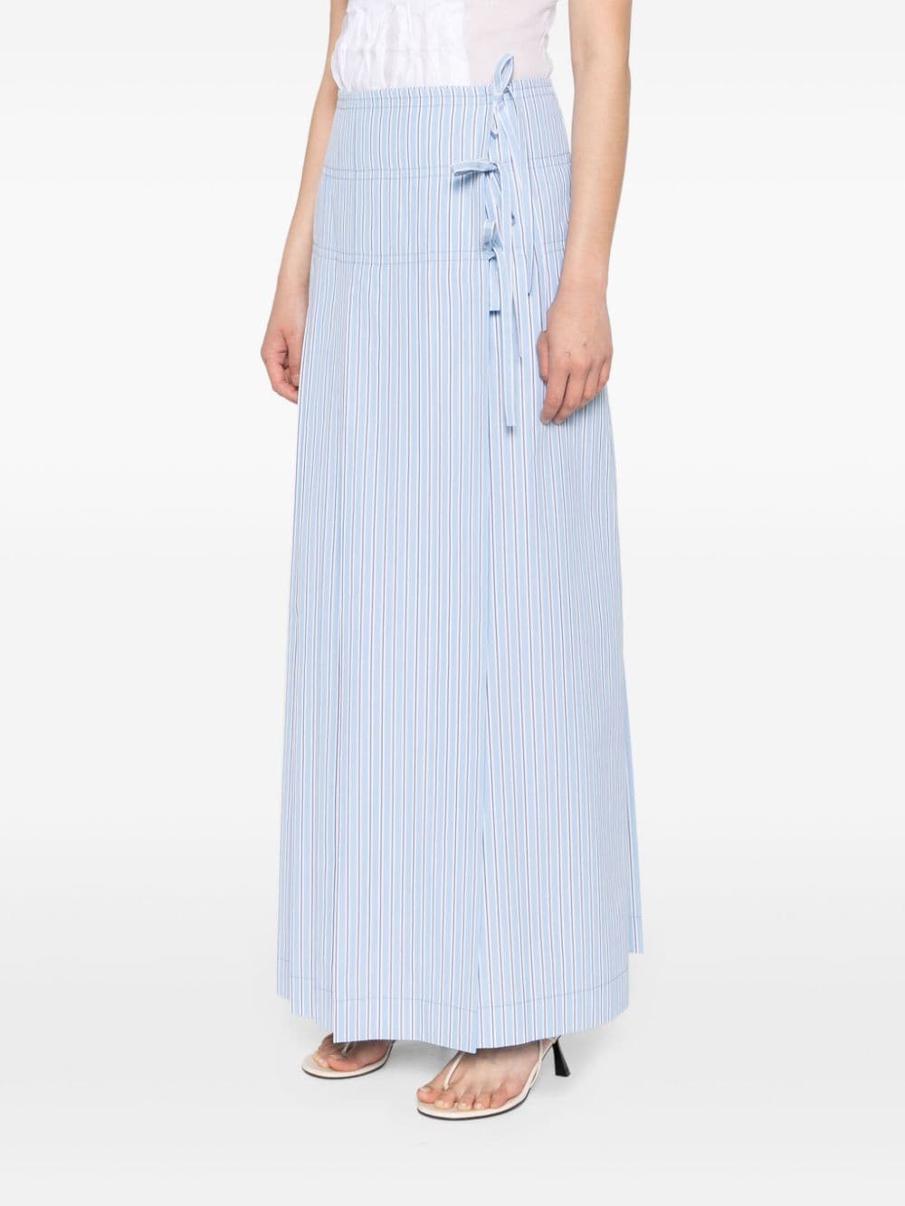 Shop Alberta Ferretti Pleat-detail Striped Midi Skirt In 蓝色