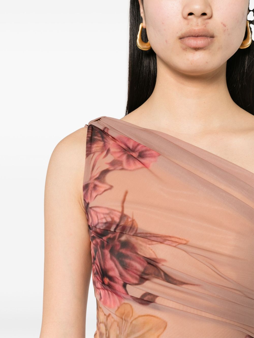 Shop Alberta Ferretti Floral-print Midi Dress In 中性色