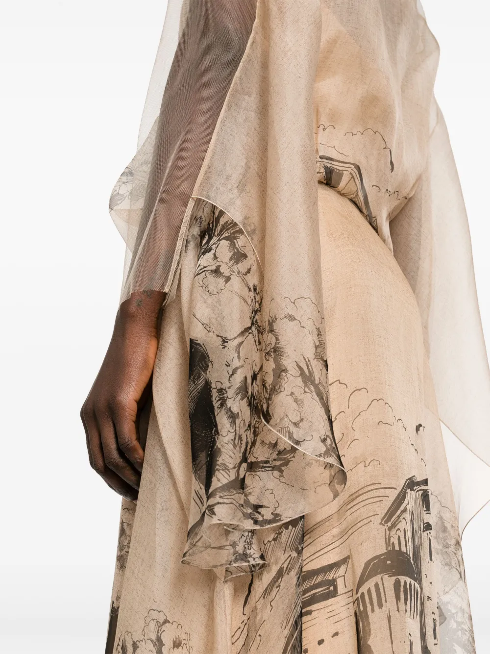 Shop Alberta Ferretti Castle-print Silk Organza Gown In Neutrals