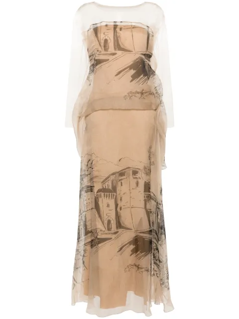 Alberta Ferretti Castle-print silk organza gown