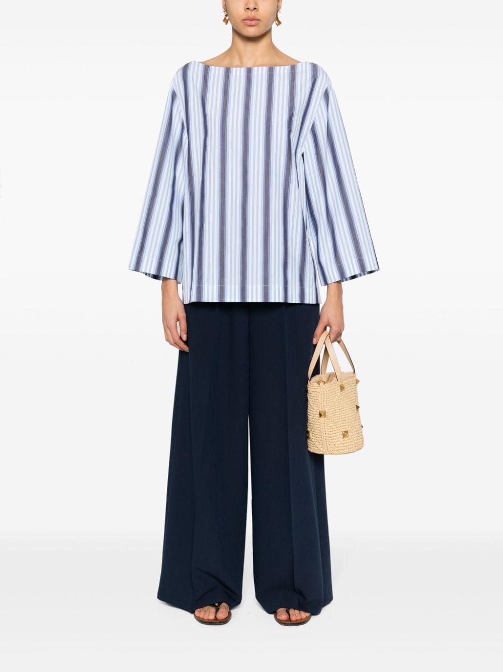 Shop Alberta Ferretti Striped Belted Blouse In Blue