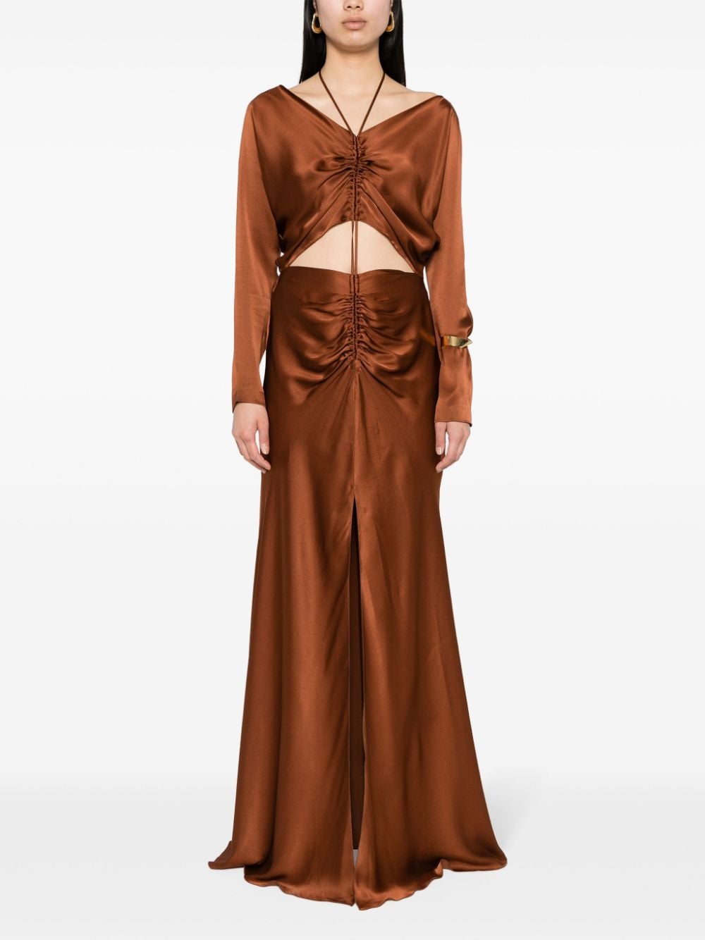 Shop Alberta Ferretti Cut-out Satin Midi Dress In Brown