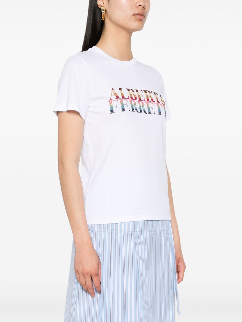 Shop Alberta Ferretti Bead-logo Cotton T-shirt In White