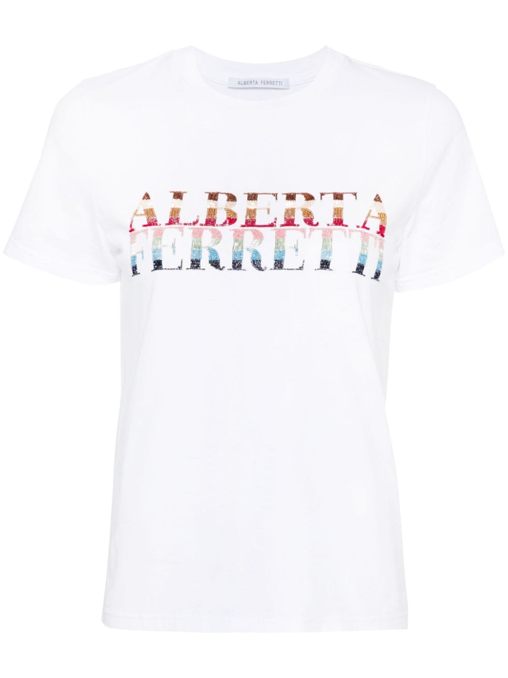 Alberta Ferretti Bead-logo Cotton T-shirt In White