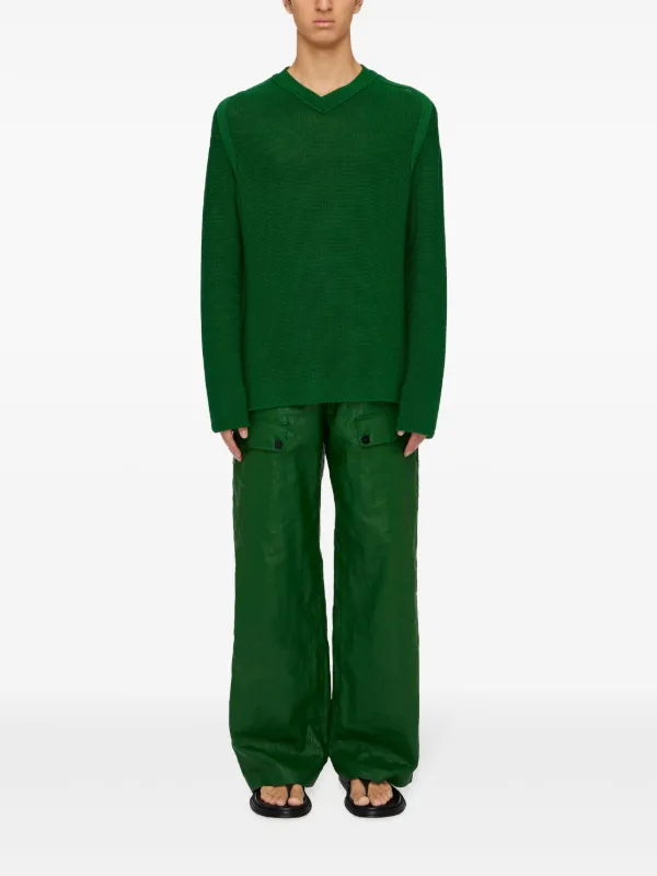 Ferragamo wide-leg Linen Cargo Trousers | Green | FARFETCH