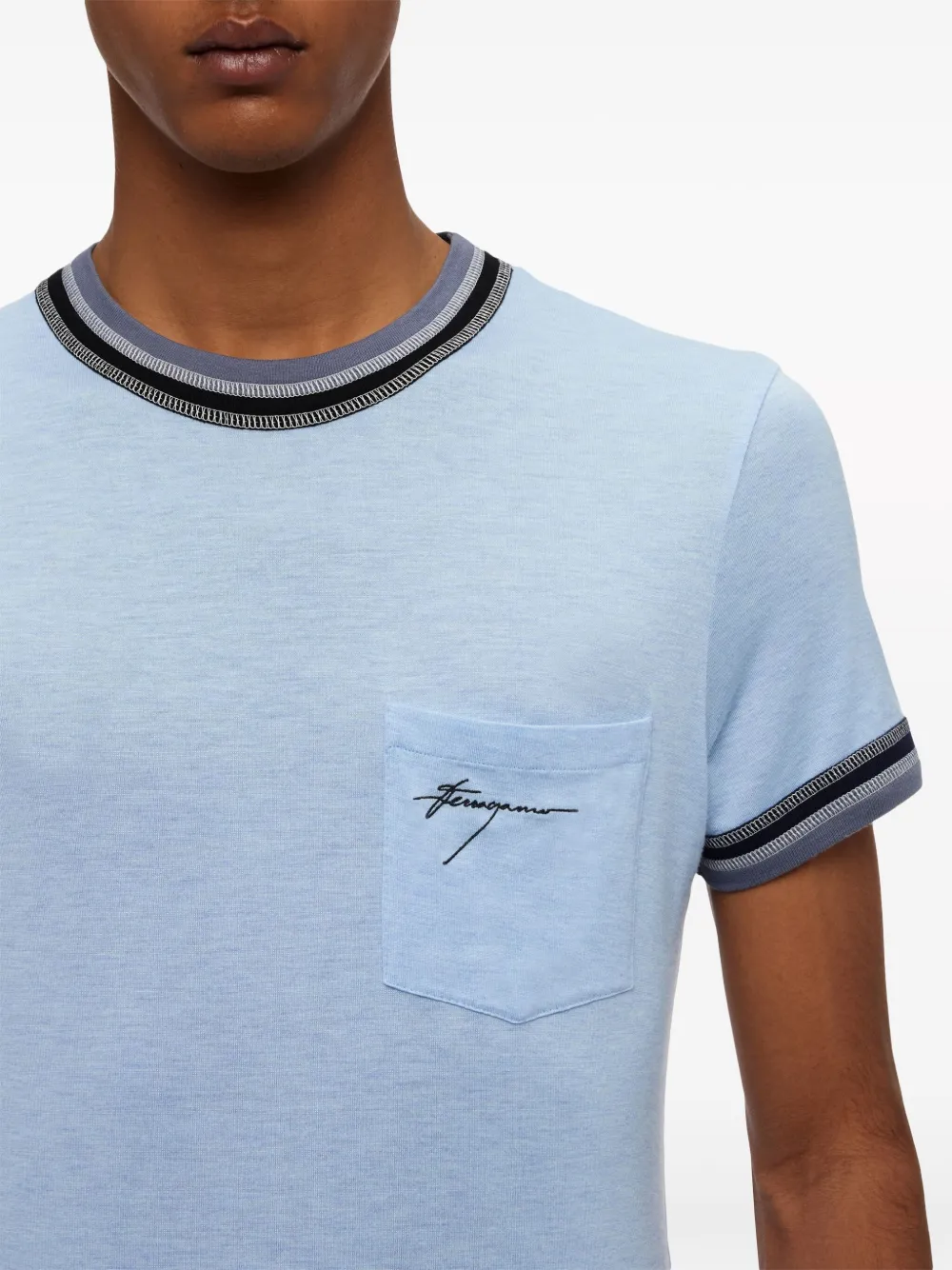 Shop Ferragamo Stripe-tipping Jersey T-shirt In Blue