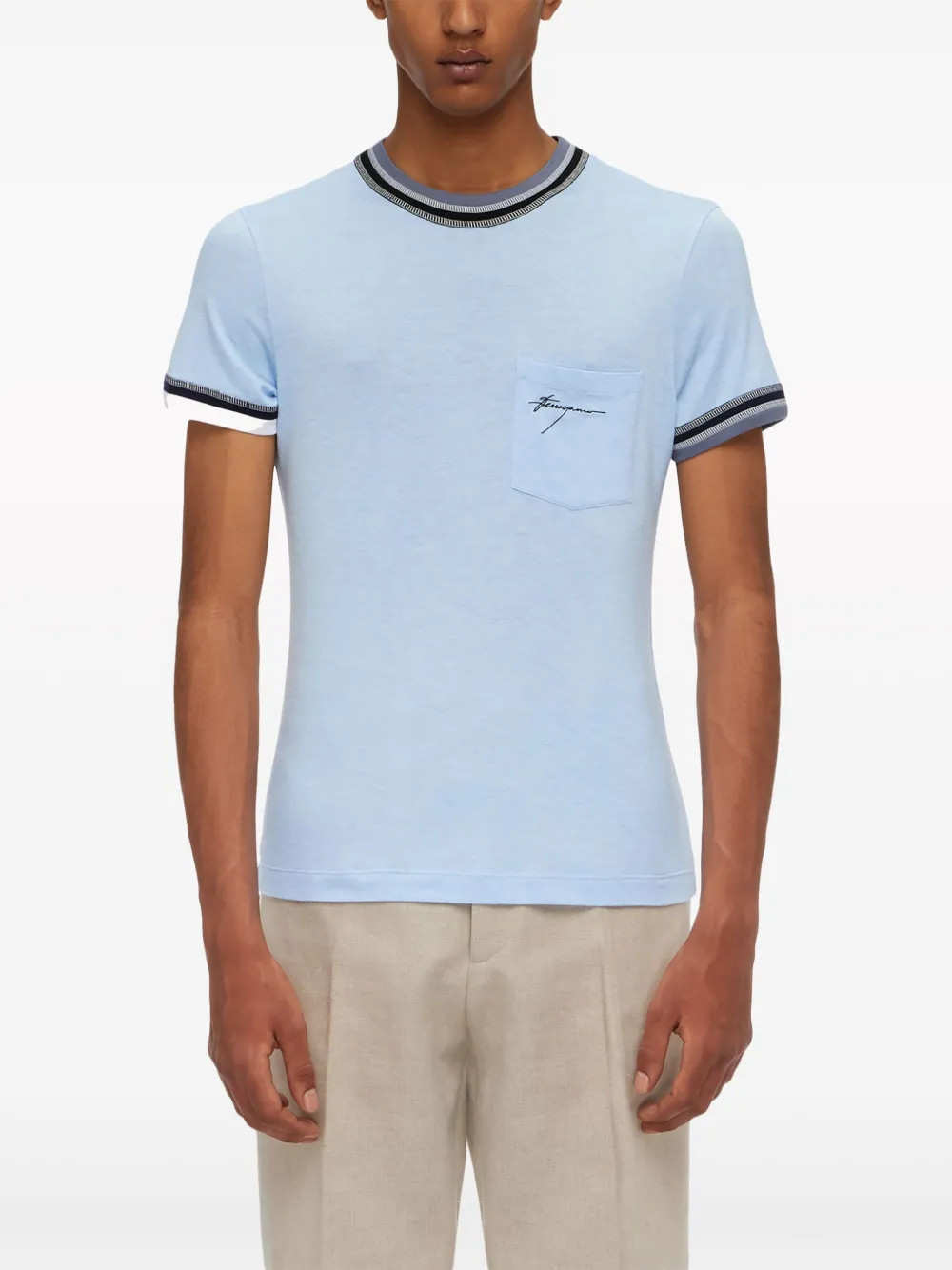 Shop Ferragamo Stripe-tipping Jersey T-shirt In Blue