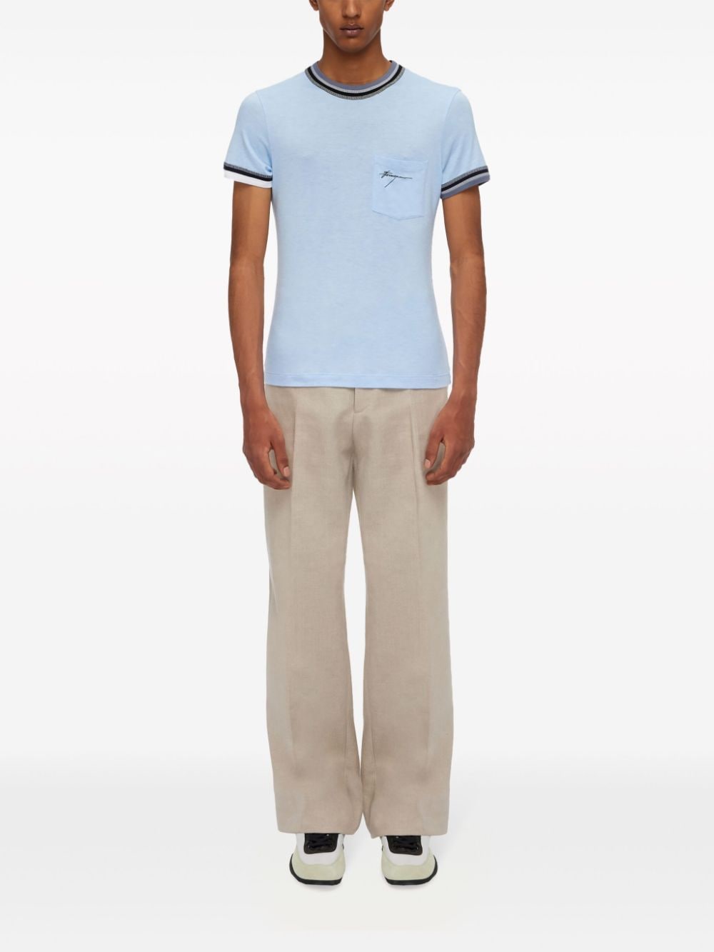 Shop Ferragamo Stripe-tipping Jersey T-shirt In Blue