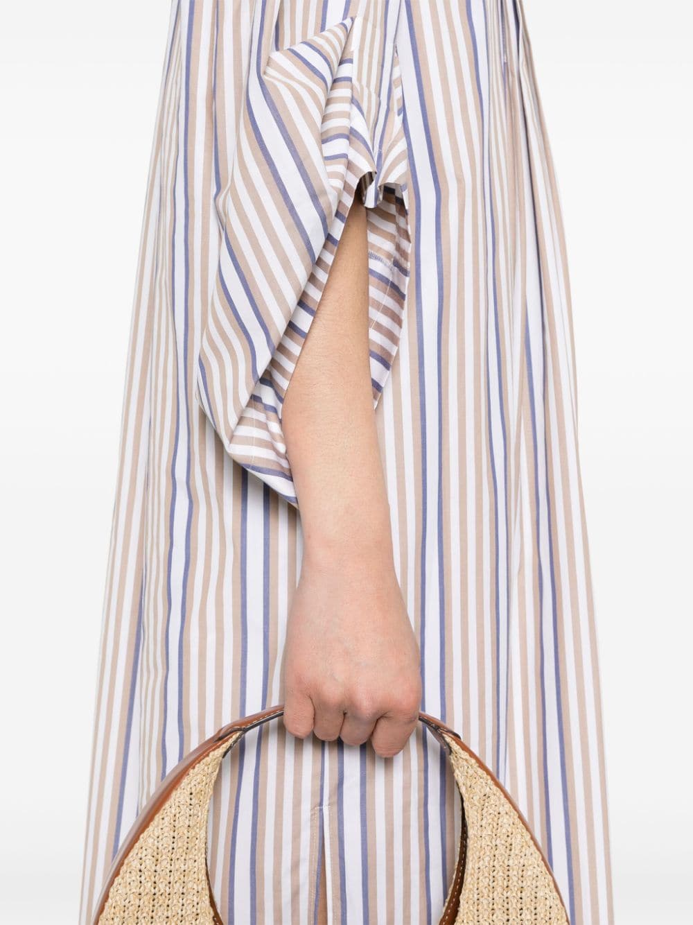 Shop Alberta Ferretti Striped Maxi Shirt Dress In Neutrals