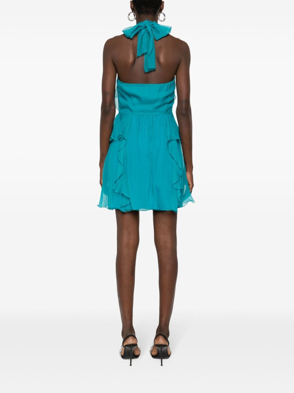 Shop Alberta Ferretti Ruffled Halterneck Mini Dress In Blue