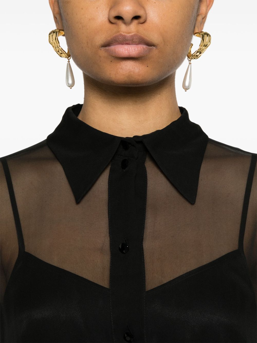 Shop Alberta Ferretti Semi-sheer Asymmetric Shirt In Black