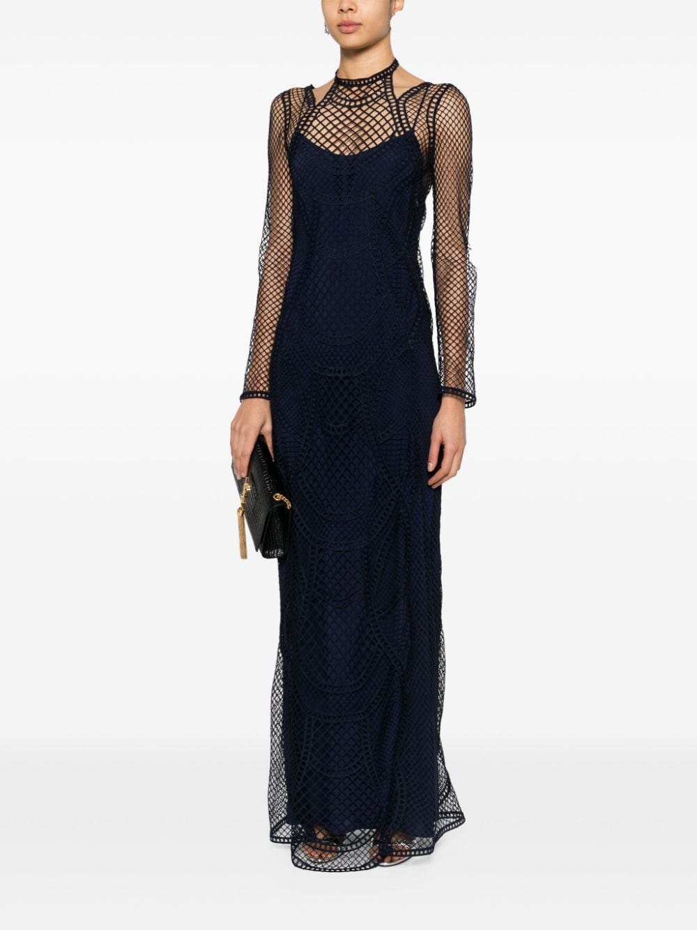 Shop Alberta Ferretti Lace Maxi Dress In 蓝色