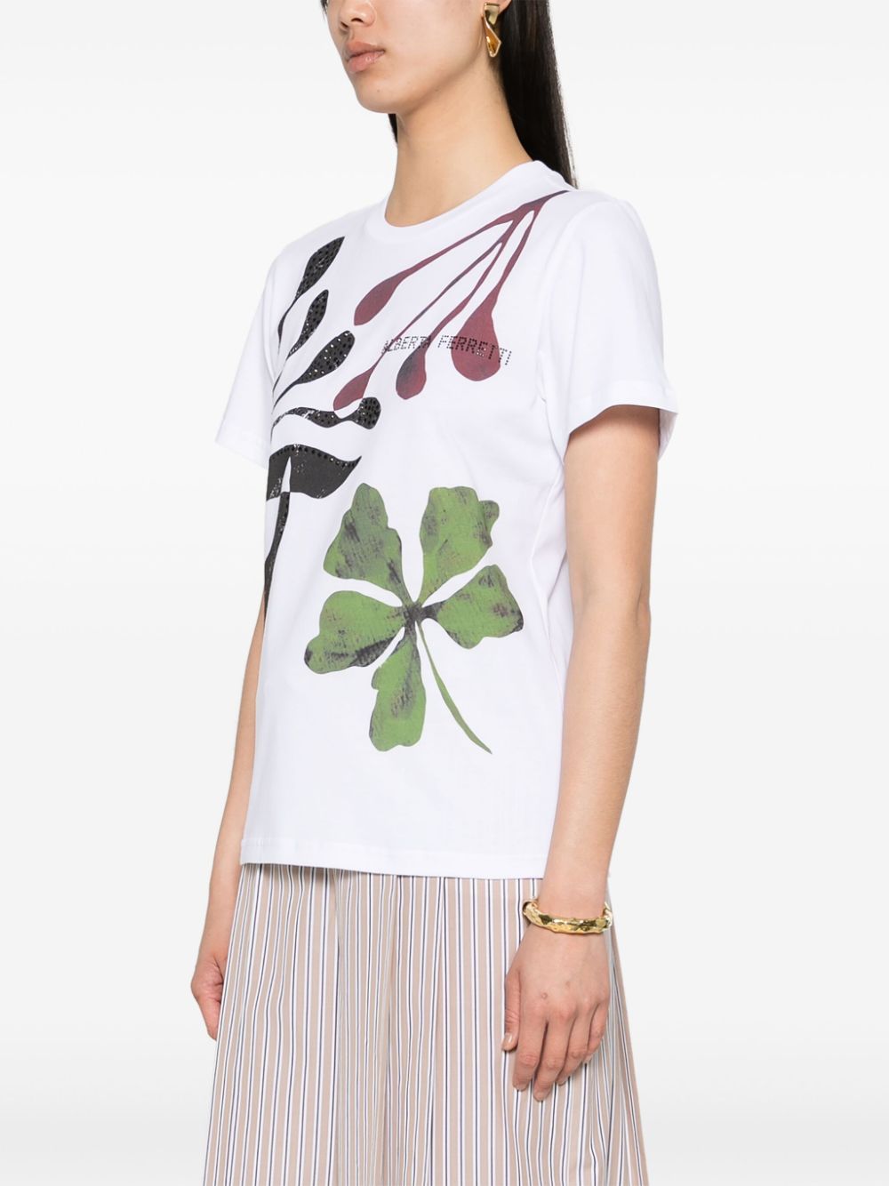 Shop Alberta Ferretti Rhinestone-logo Cotton T-shirt In White