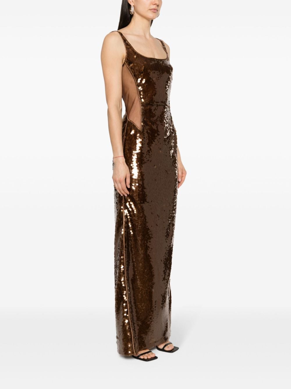 Shop Alberta Ferretti Sequin-design Maxi Dress In Brown
