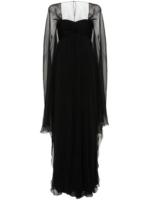 cape-detail chiffon gown