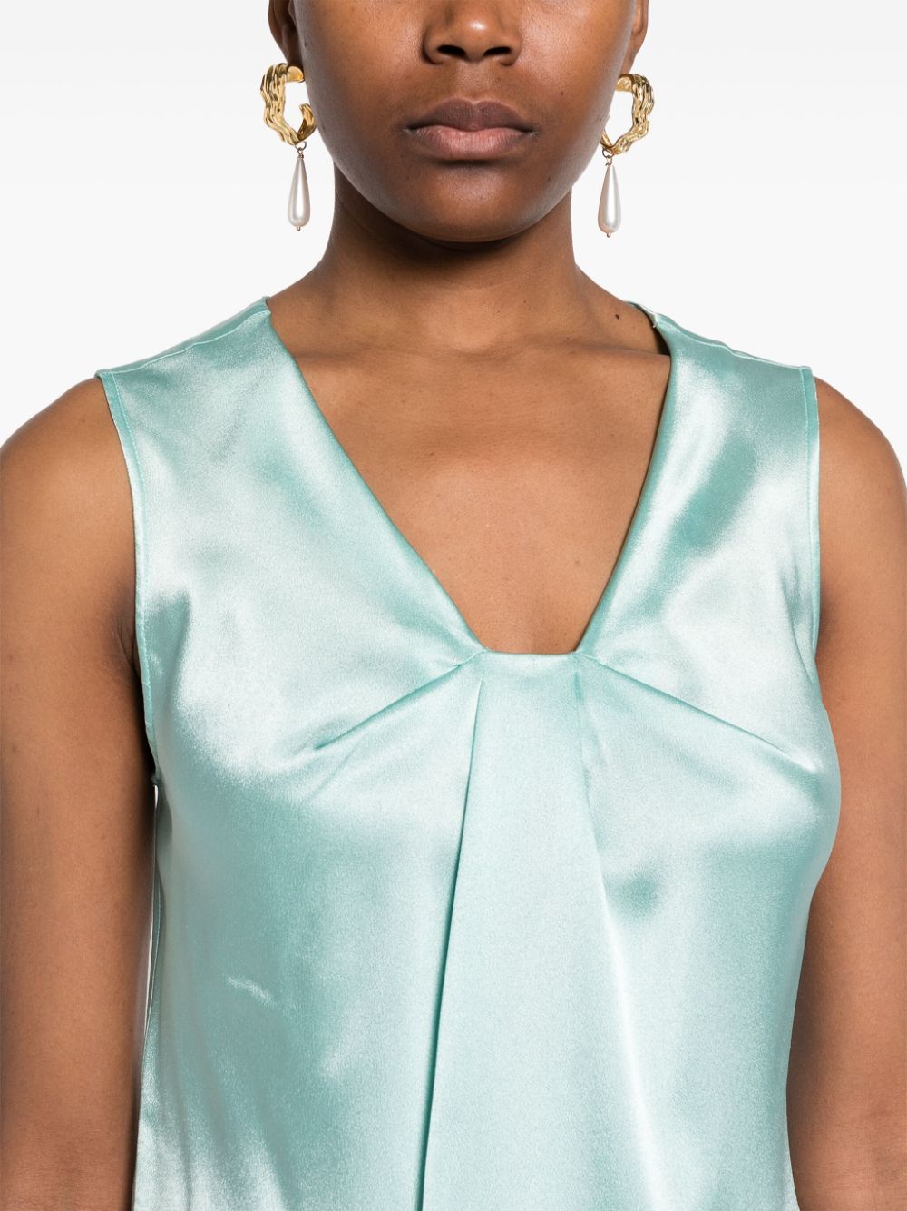 Shop Alberta Ferretti Pleat-detail Satin Top In Blue