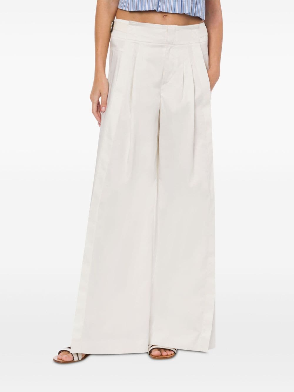 Shop Alberta Ferretti Wide-leg Cotton Trousers In White