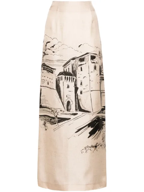 Alberta Ferretti Castle-print maxi skirt