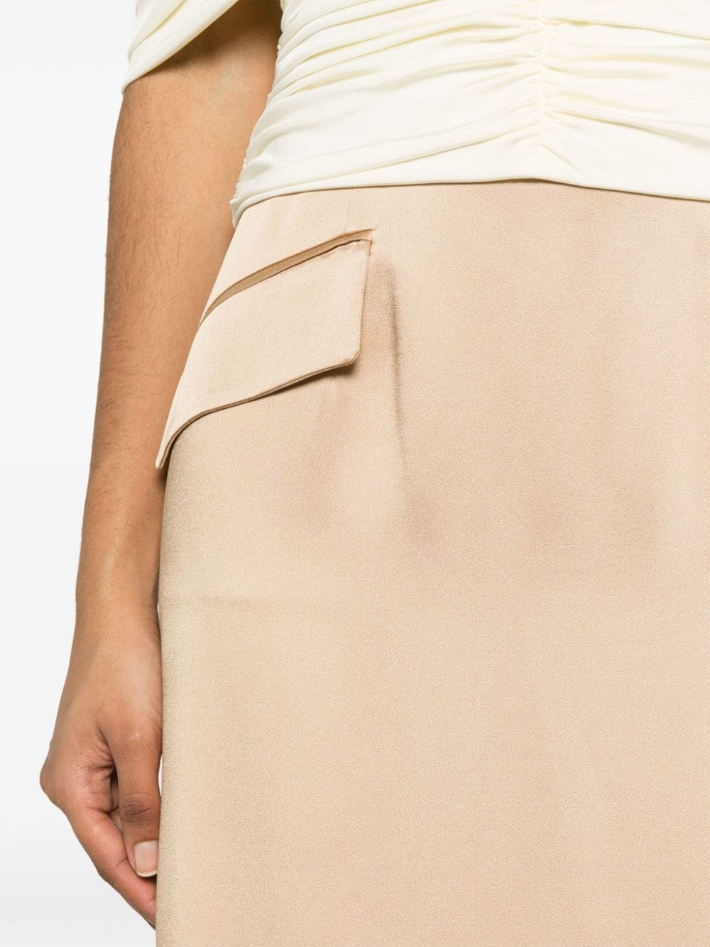 Shop Alberta Ferretti High-waisted Satin Long Skirt In Neutrals