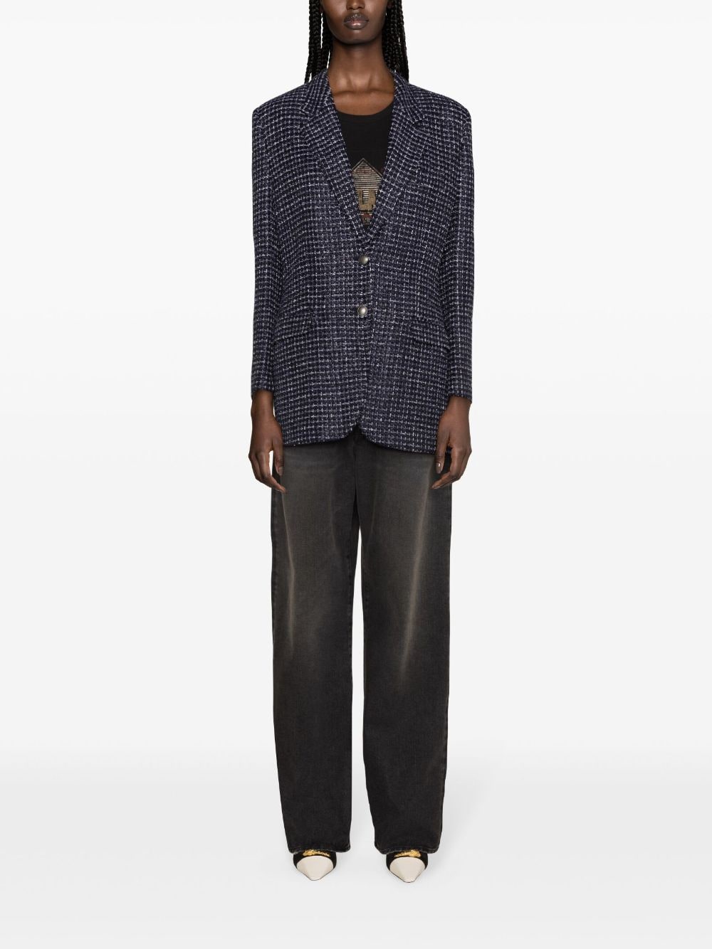 Shop Alessandra Rich Sequin-embellished Tweed Blazer In Blue