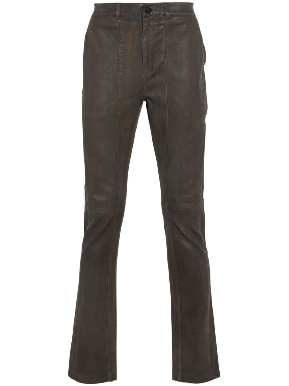 Frei-mut Merci Leather Straight-leg Trousers In Brown