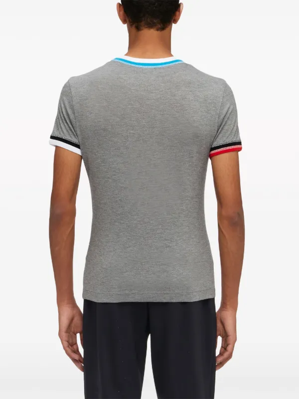 Ferragamo★素敵！Color Block Logo T-Shirt L Gray Salvatore Ferragamo Men's Logo Printed T-Shirt () IFCHIC.COM