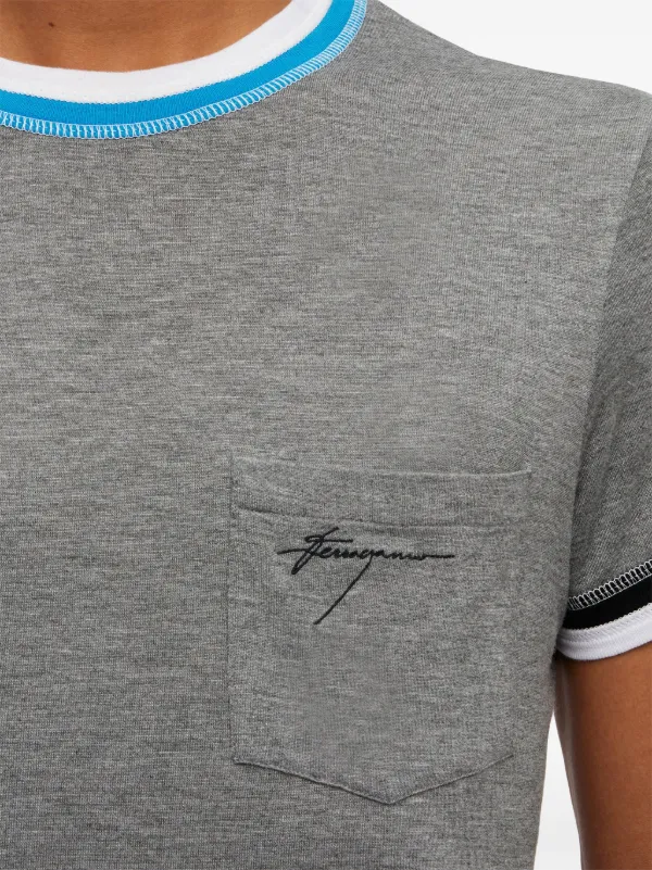 SALVATORE FERRAGAMO ロコ刺繍カラフロックトリムTシャツ Ferragamo colour-block Trim T-shirt | Grey | FARFETCH AU