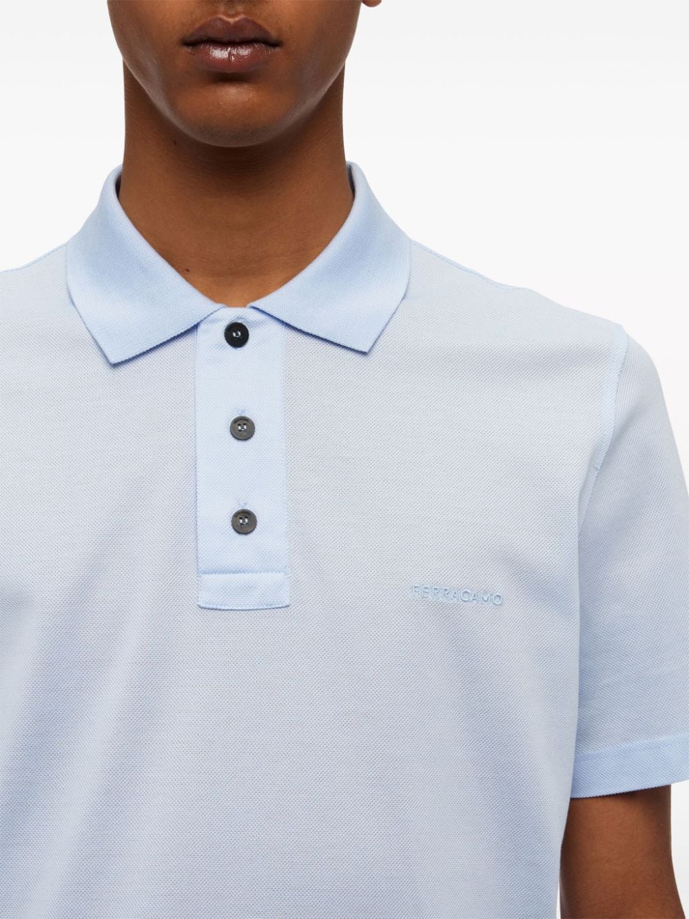 Shop Ferragamo Logo-embroidered Cotton Polo Shirt In Blue